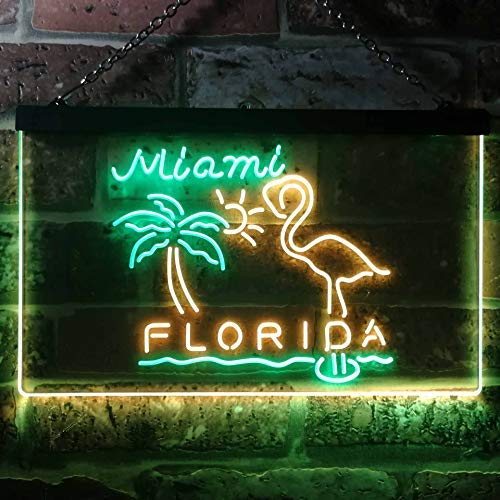 Miami Florida Flamingo Dual LED Neon Light Sign